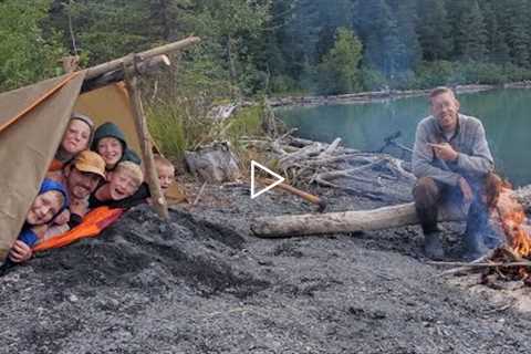 Camping in a Bushcraft Shelter with Newbies! Fishing, camping and campfire cooking in Alaska
